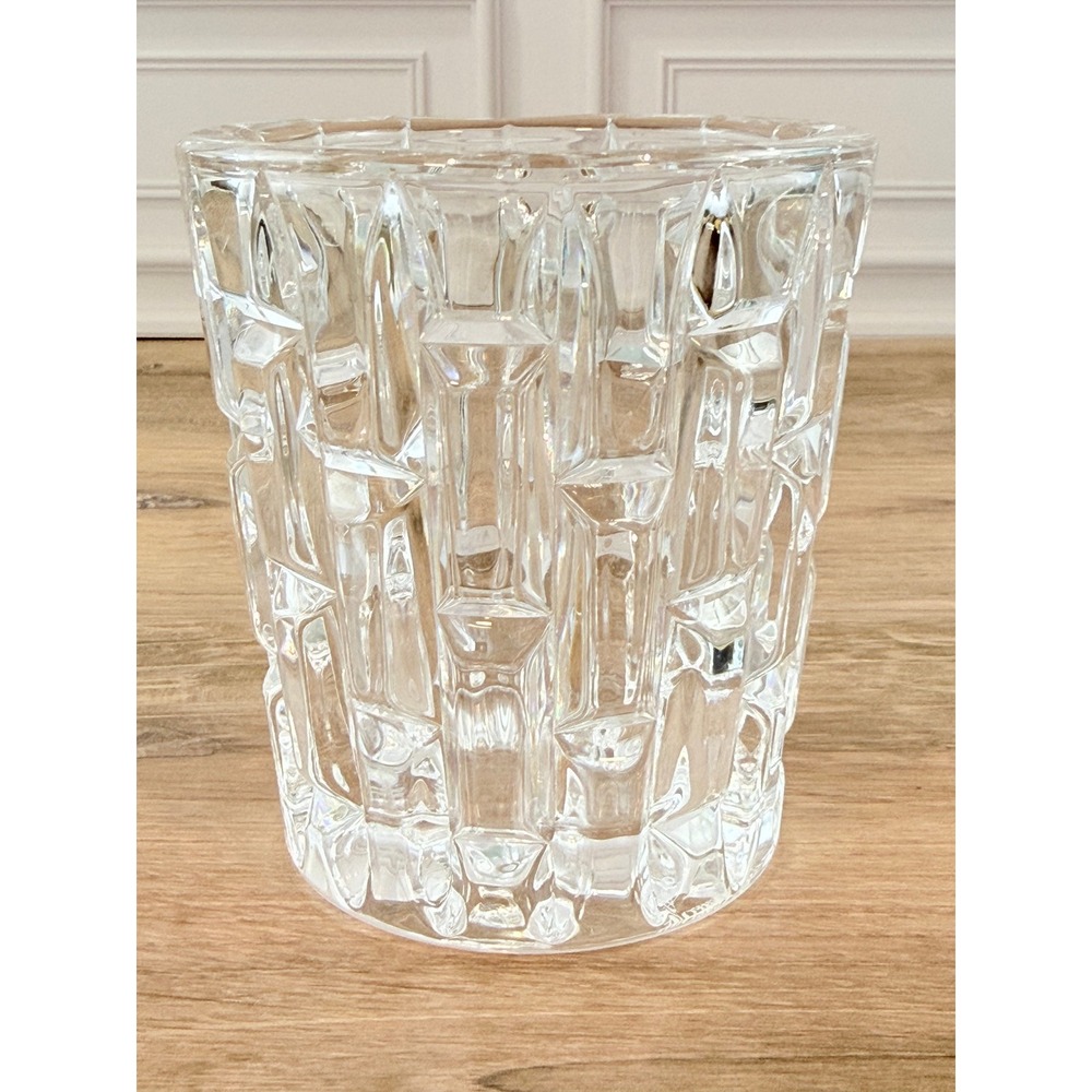 VTG Waterford Cut Crystal Brutalist Geometric Tumbler Candle Holder 4in